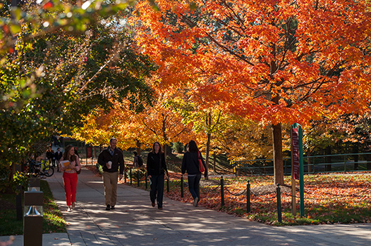 Students at the RAC on Fairfax campus in autumn.