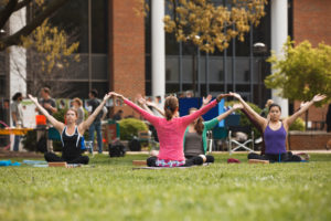 Students participate in outdoor Yoga. 